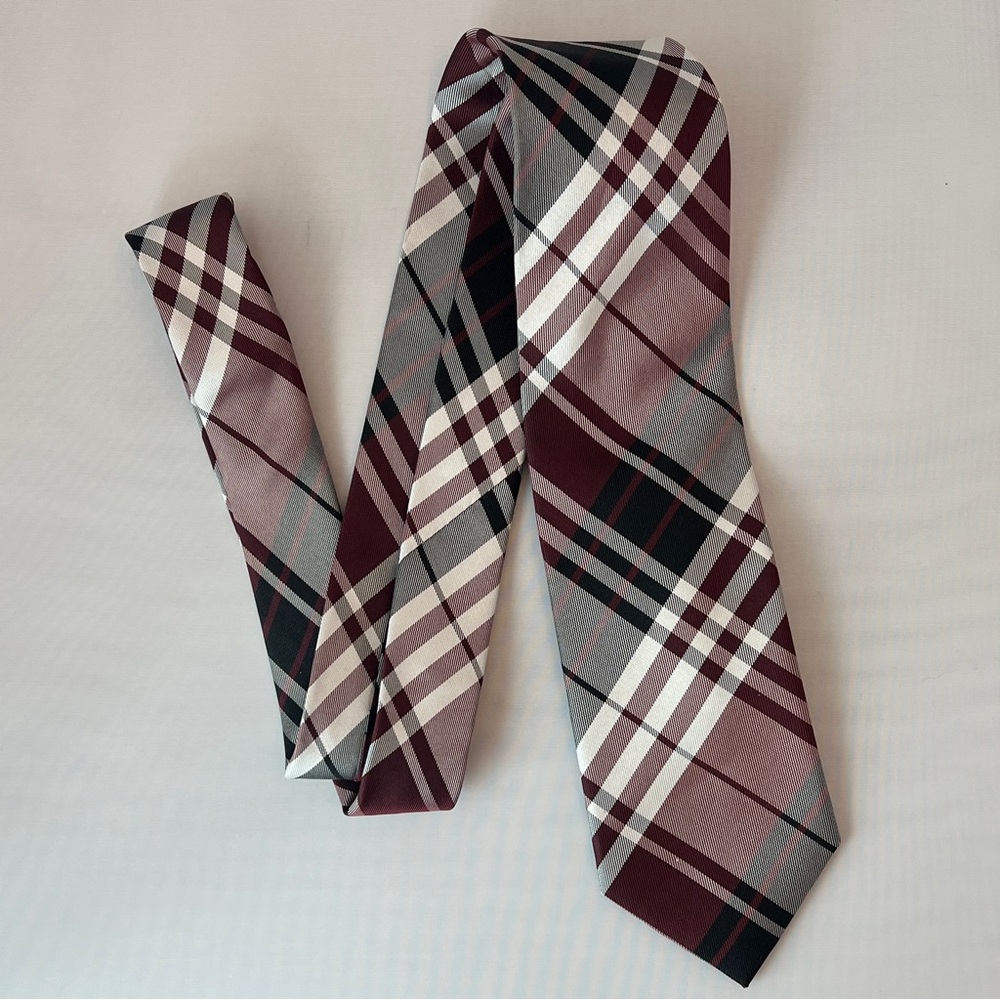 Burma Bibas 100% Silk Burgundy and Gray Checkered Men's Tie